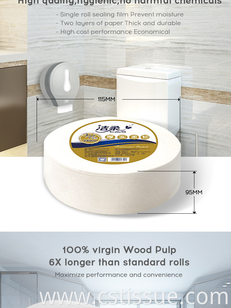 Commercial Toilet Paper Roll Tissue 100% Virgin Wood Pulp Jumbo Roll Tissue